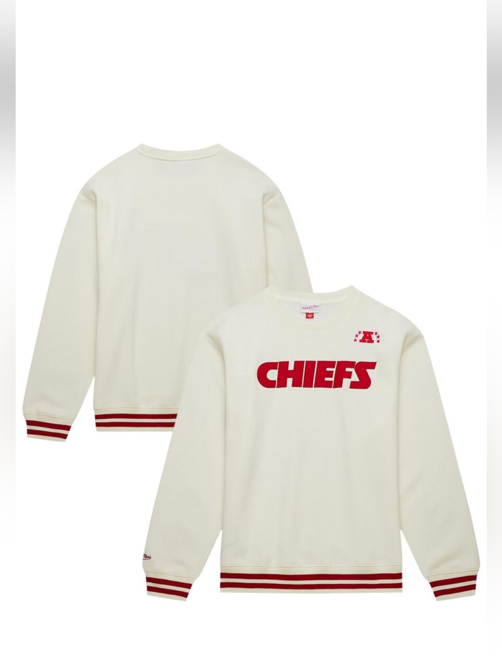 NWT Kansas City Chiefs Mitchell & Ness Cream Sweatshirt Vintage Logo Size XXL